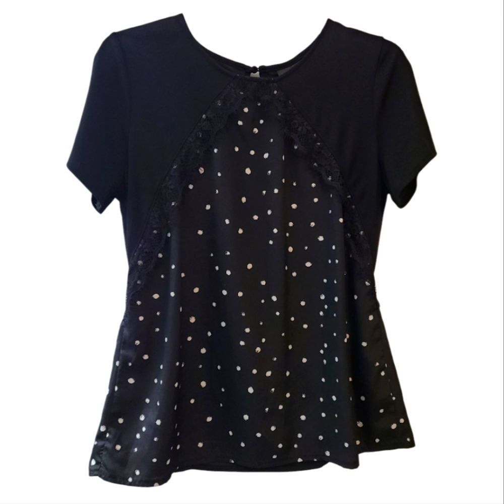 Black Polka Dot Lace Accent Worthington Blouse